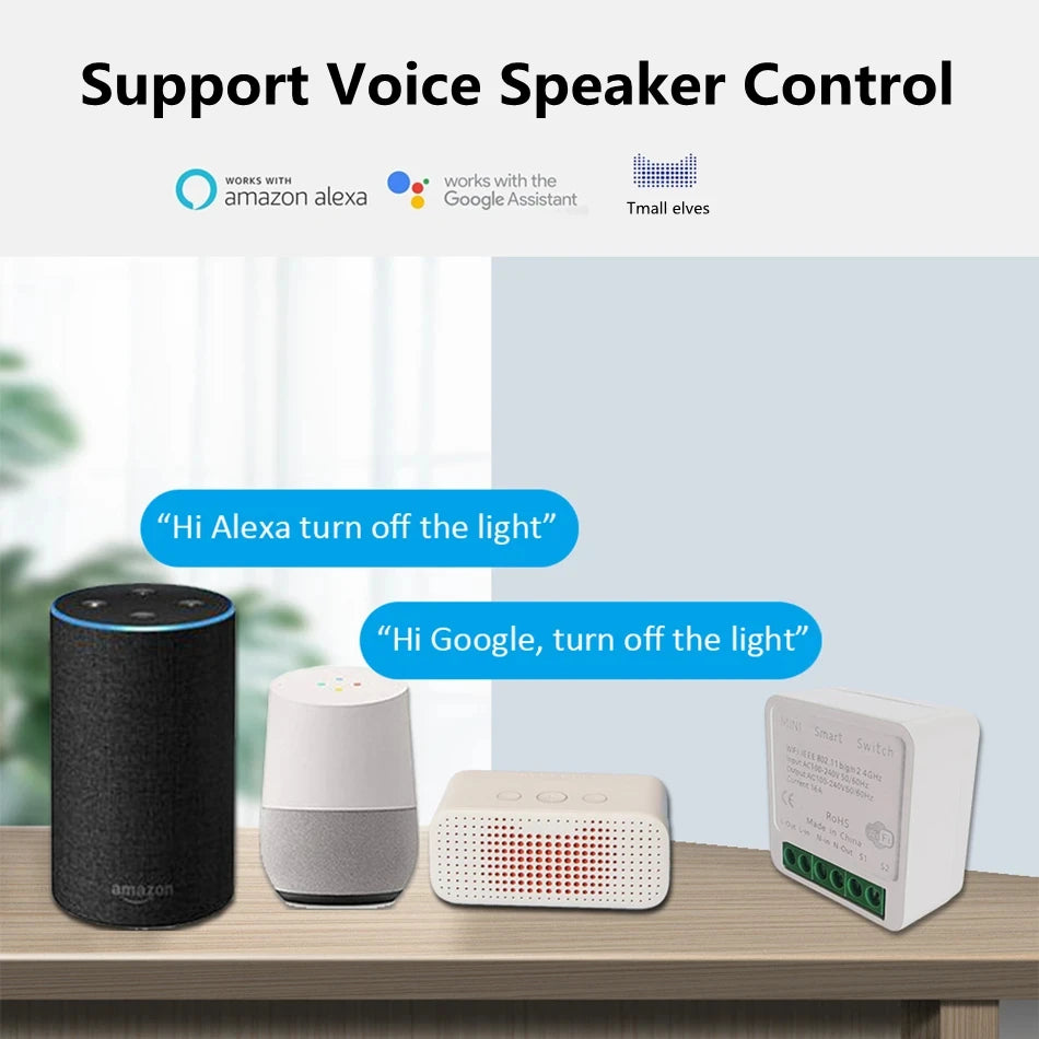 Tuya 16A MINI Wifi Smart Switch DIY 2-way Control Relay Timer For Smart Life Work With Alexa Google Home Yandex Alice