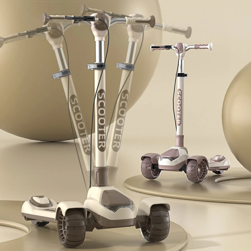 Outdoor Child&#39;s Kickboard Foldable Kick Scooter Flash Wheels Adult Kids Electric Scooter 3 Wheel Handbrake for 5-18 Years Old