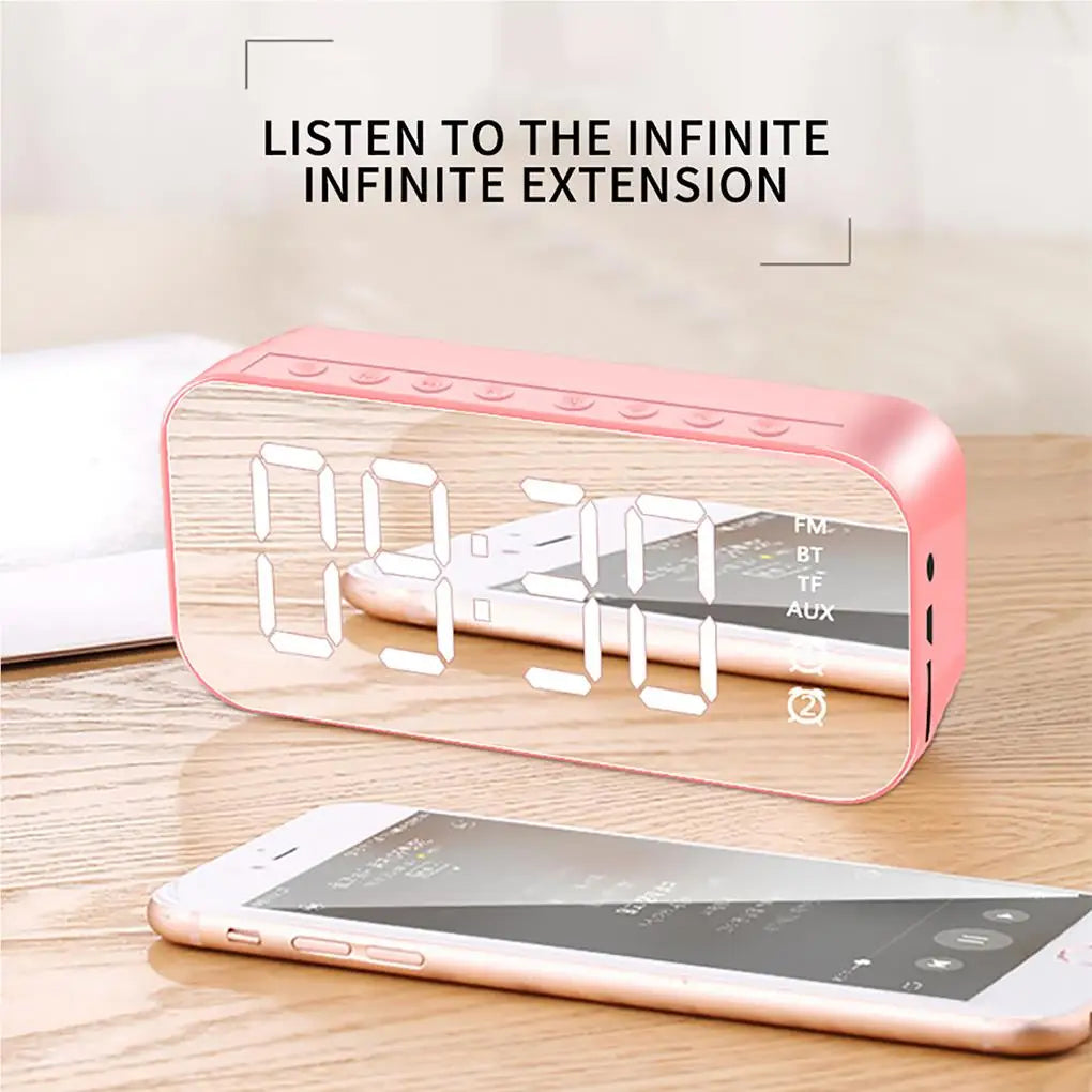 Digital Alarm Clock Electric Times Displaying Devices Rechargeable Multifunctional Wireless Speaker Tabletop Clocks  pink