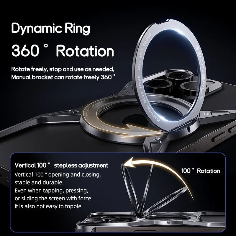 Magnetic Metal Aluminium Alloy Frameless Phone Case For iPhone 14 13 15 Pro Max 360° Stand Rimless Bumper Shockproof Metal Cover