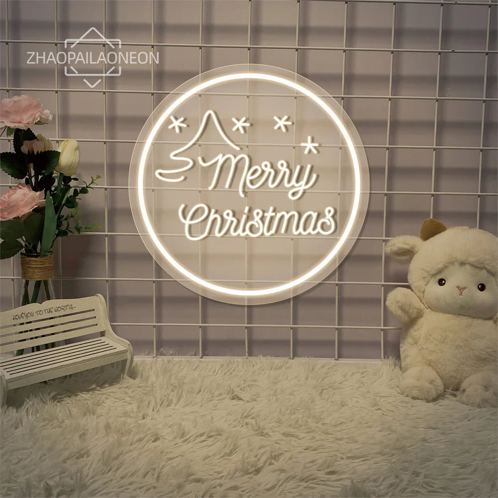 Happy New Year Neon Lights Christmas Decoration 2025 Merry Christmas Home Decoration Bedroom Neon Led Sign  Wall Decor Wedding