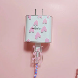 Pink Girls' Heart Charger Protective Case For iphone US 20W Fast Charger Protection Box Cover Data Line Winder Spiral Protective - Stereotech