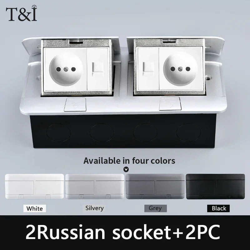 EU Floor Socket Hidden Desktop Socket with USB HDMI TV Cabinet Electrical Outlet Recessed Power Strip Table Socket 120x220mm