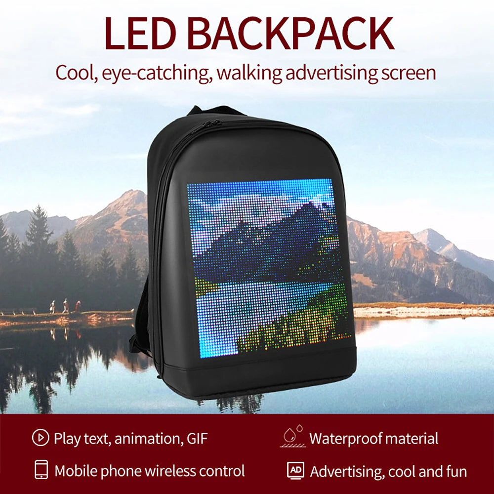 LED Color Screen Customizable Backpack Travel Bag Pack School Bag for Men Women College Students Outdoor Travel Equipment