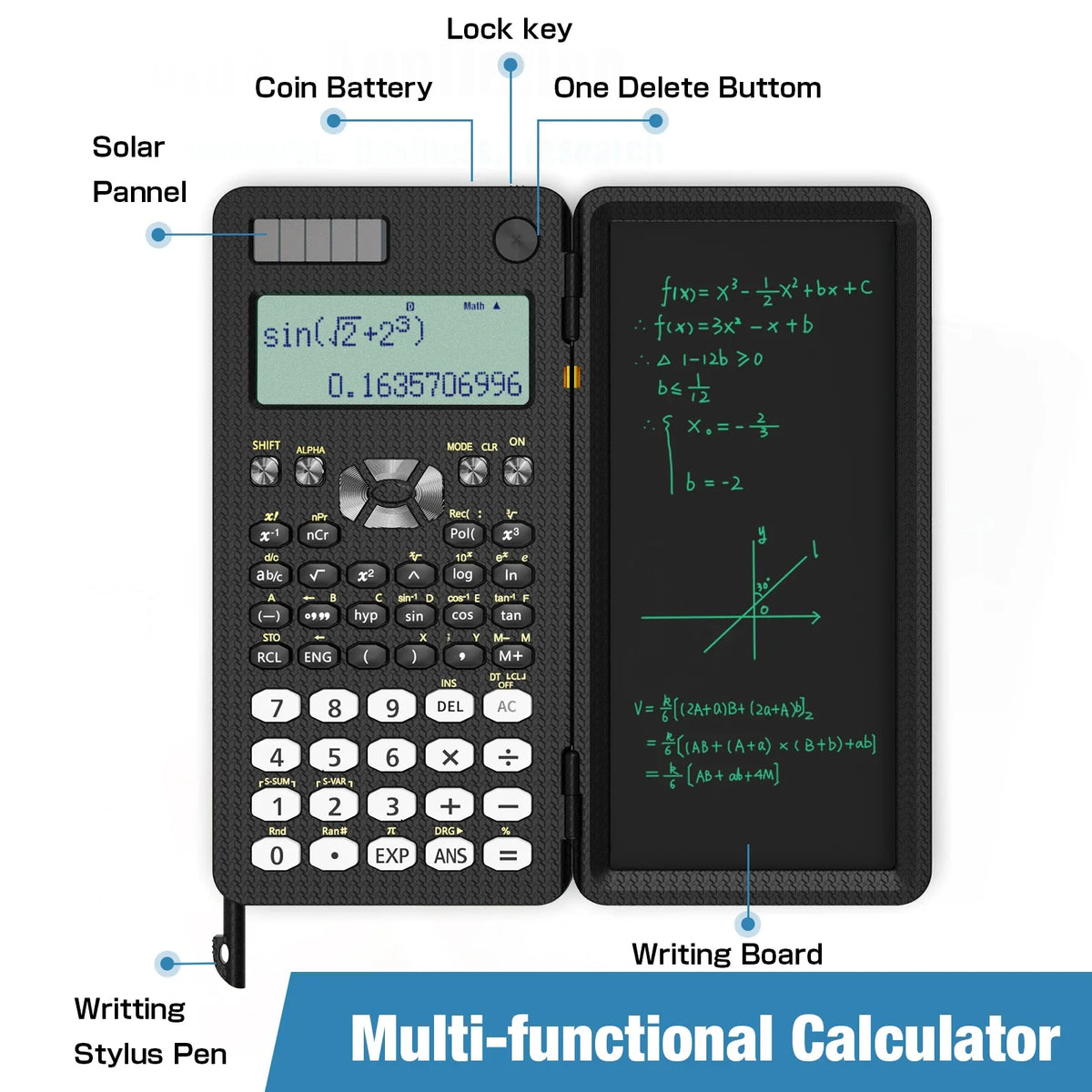 NEWYES Mini Scientific Calculator with Writing Tablet Calculators Notepad Memo Office Electronics School Supplies 991es Ms 82ms - Stereotech