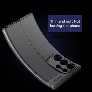 KEYSION Shockproof Case for Samsung S23 Ultra 5G S24+ Leather Texture Soft Silicone Phone Back Cover for Galaxy S24 Plus S23 FE