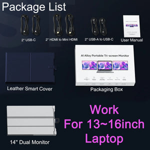 XIANWEI Portable Triple Monitor 14/15 inch Office Double Travel Dual Gaming Folding Extended Display Screen For Laptop Extension