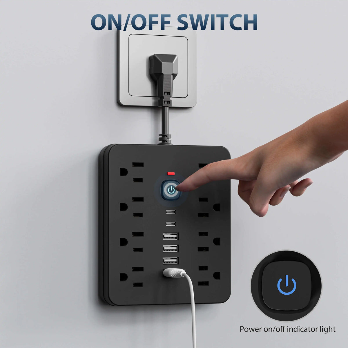 14-in-1 US Power Outlet, Power Outlet Surge Protector, 8 AC Outlets, 4 USB 2 Type-C, Desktop Receptacle with Overload Protection