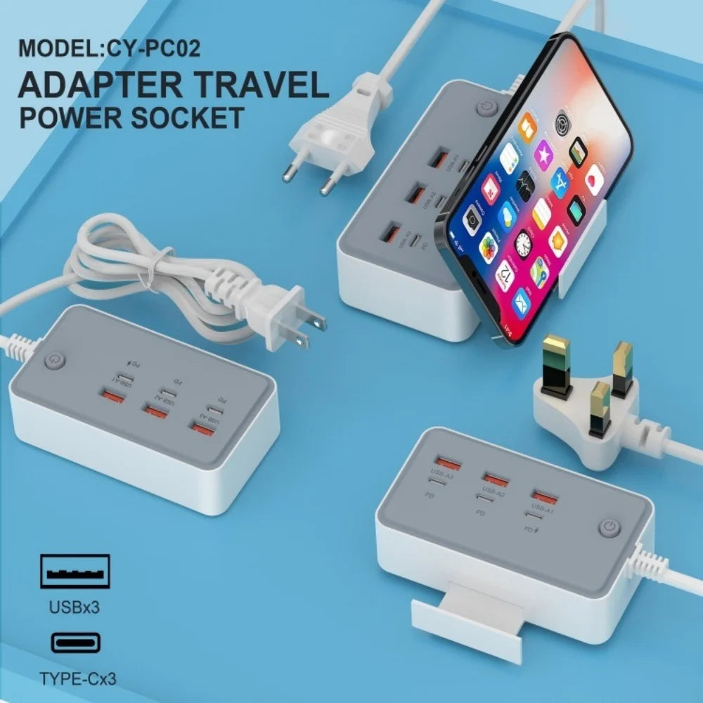 35W Multifunction USB Type C Quick Charge Power Socket with Telescopic Holder 3USB3PD Fast Charging Power Strip For Phone Tablet