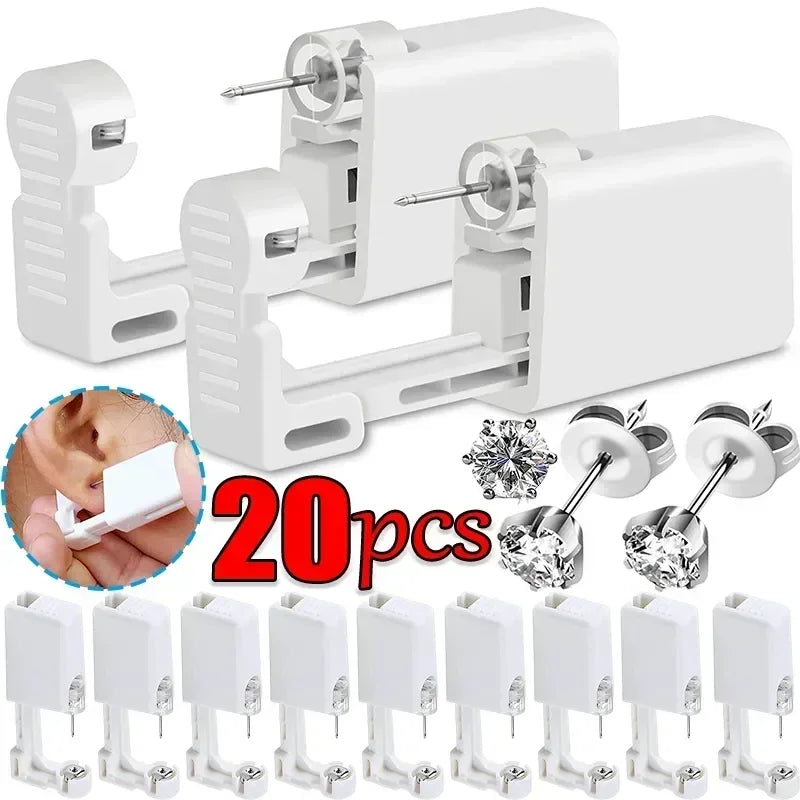 20pcs Safety Ear Piercing Gun Kit Disposable Disinfect Safety Earring Piercer Machine Studs Nose CLip Body Jewelry Piercing Tool - Stereotech