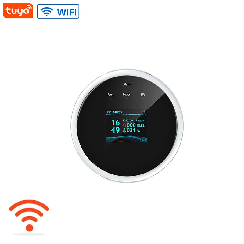 Wifi Natural Gas Sensor Tuya Smart Alarm Gas Leakage Detector Fire Security Digital LCD Temperature Display for Home Kitchen