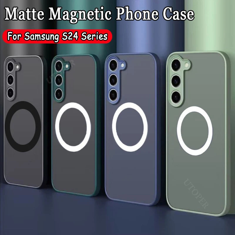 Luxury Frosted Magnetic Case for Samsung Galaxy S24 Ultra S24 S23 S22 S21 Ultra Plus FE A54 A53 5G Wireless Charge Matte Cover