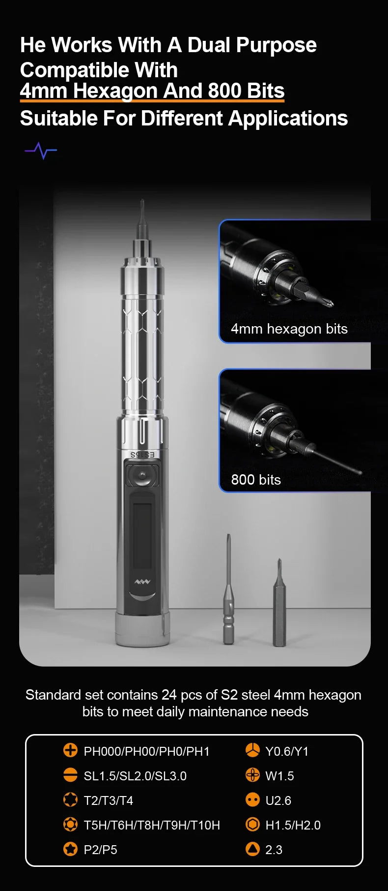 MINIWARE ES15S Screwdriver intelligent Motion Control USB Chargeable Cordless 24 Tips For iPhone Laptop MACBOOK Notwbook