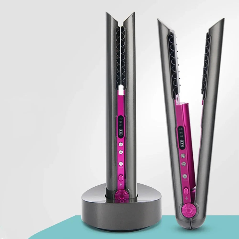 Portable Hair Straightener with Charging Base Wireless Straightening Iron Floading Plate and Comb PTC Hair Straightening Device - Stereotech
