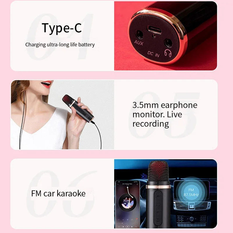 Portable Car Mini Bluetooth Microphone Player Karaoke Song Recording Live Broadcast Equipment FM Cars Wireless Mic - Stereotech