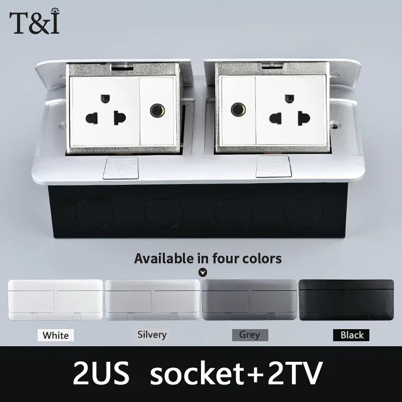 EU Floor Socket Hidden Desktop Socket with USB HDMI TV Cabinet Electrical Outlet Recessed Power Strip Table Socket 120x220mm
