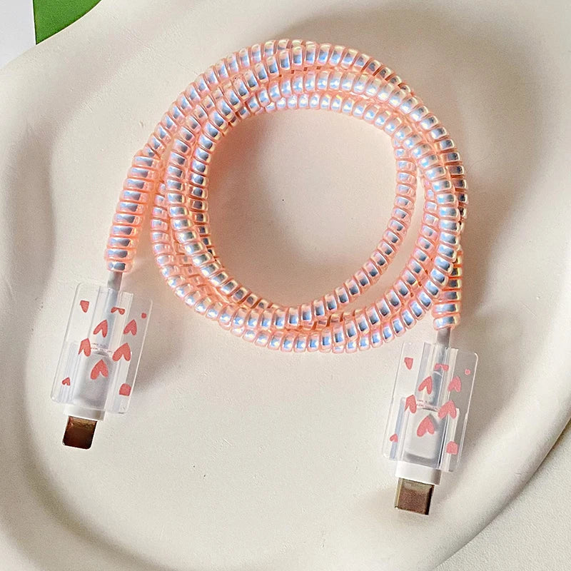 Printing Style Blue Cable Winder Protection For Iphone Apple 11 12 13 Adapter Protector Cover Pink Data Line Protective Shell - Stereotech