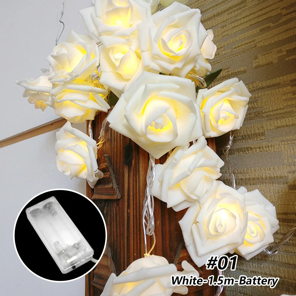 1.5/3m LED Rose Flower String Lights Battery Garland Artificial Bouquet Foam Fairy Lights For Valentine&#39;s Day Wedding Decoration