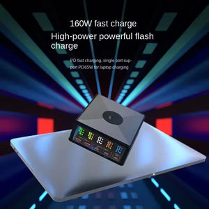160W 5 Ports GaN USB C Charger Station 15W Wireless Charging PD 65W QC3.0 Type C Fast Charger for iPhone Macbook Samsung Laptop