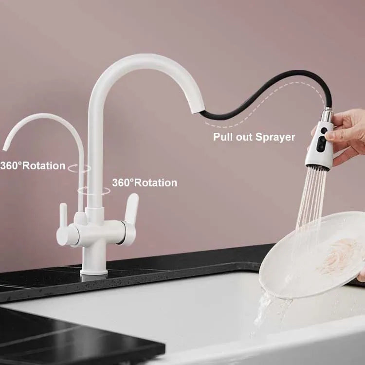 White Touch Filter Kitchen Faucets 360 Rotation Hot Cold Brass Kitchen Sink Mixer Tap Smart Sensor Touch Pull Out Kitchen Faucet