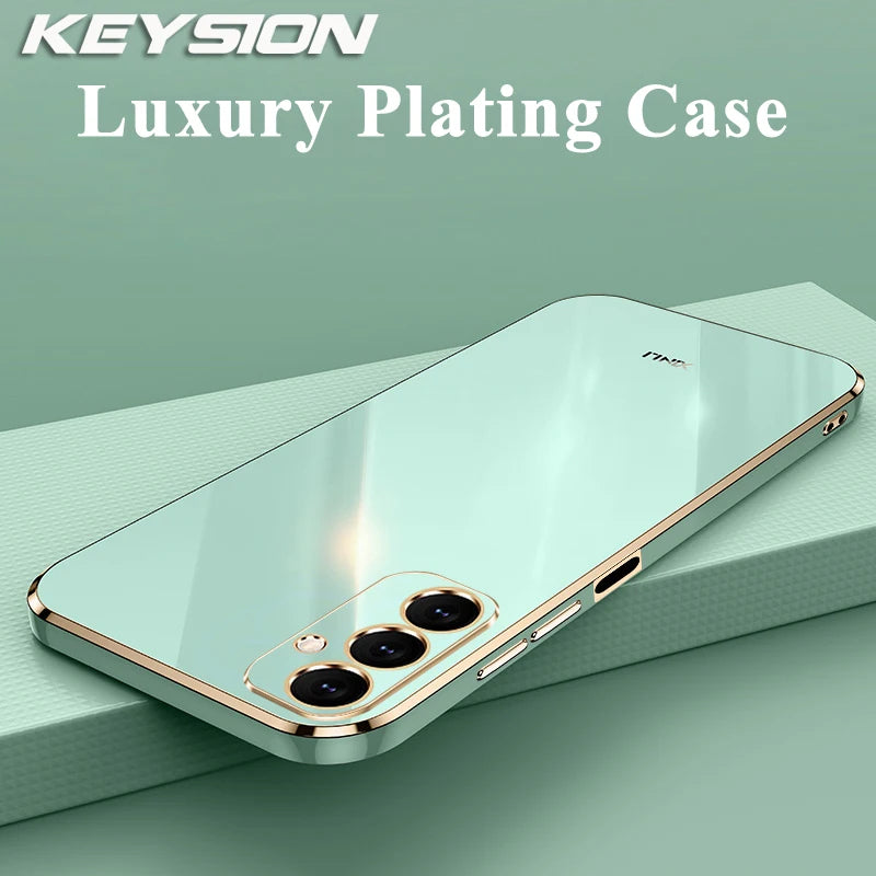 KEYSION Luxury Plating Case for Samsung M35 5G Soft TPU Silicone Square Shockproof Phone Back Cover for Samsung Galaxy S24 FE 5G