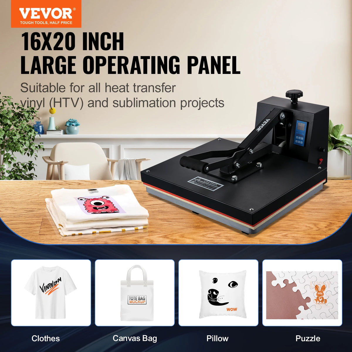 VEVOR Heat Press Machine 15&quot; x 15&quot;  / 16&quot; x 20&quot; / 16&quot; x 24&quot; Sublimation Printer Manual Clamshell Transfer on DIY T-shirt Pillow - Stereotech