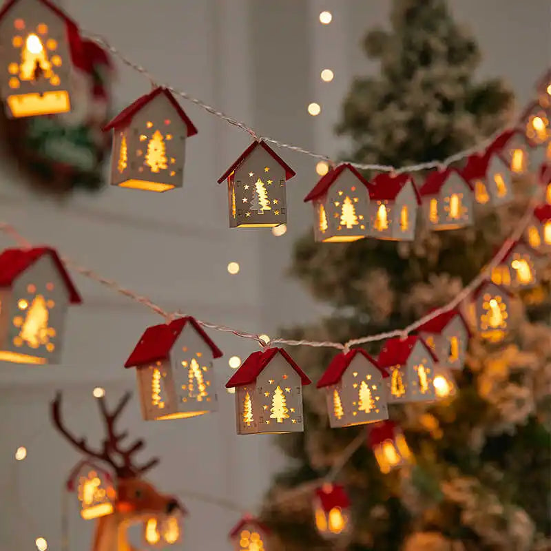Christmas Mini House LED Light String Christmas Tree Decoration 2024 New Year&#39;s Christmas Party Home LED Light String Decoration