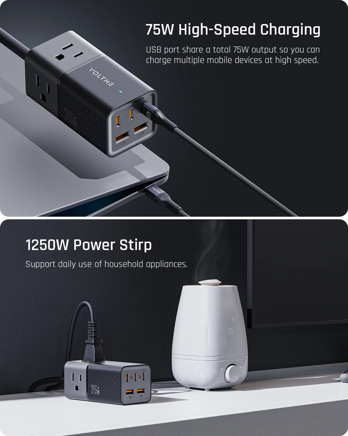 VOLTME 75W Desktop Charger Power Strip Quick Charge USB Type C Fast Charging Station For MacBook iPhone Xiaomi iPad Samsung