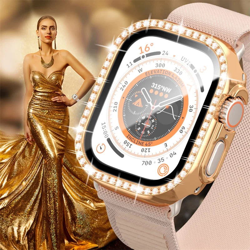 Tempered Glass+Diamond Case for Apple Watch Ultra 49mm smartwatch PC Bumper+Screen Protector Cover for Iwatch Series Accessories - Stereotech