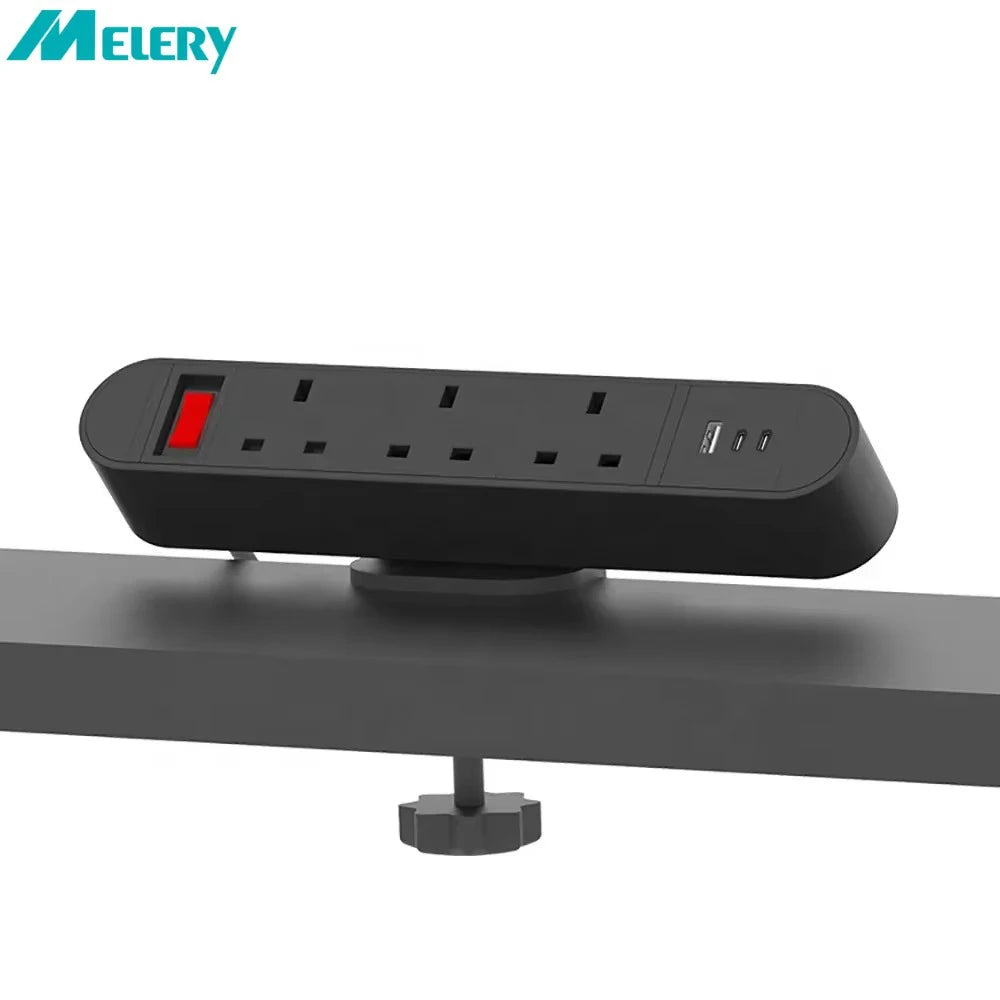 Melery Tablet Socket Power Strip UK Electrical Plug Outlets Sockets USB Type-C Port Clamp on Conference Home Office Desk Kitchen