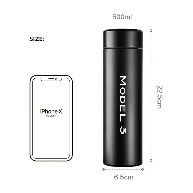 For Tesla model3  500ml Digital Thermos Cup Intelligent Temperature Display Water Bottle Heat Preservation Vacuum Thermos Flask