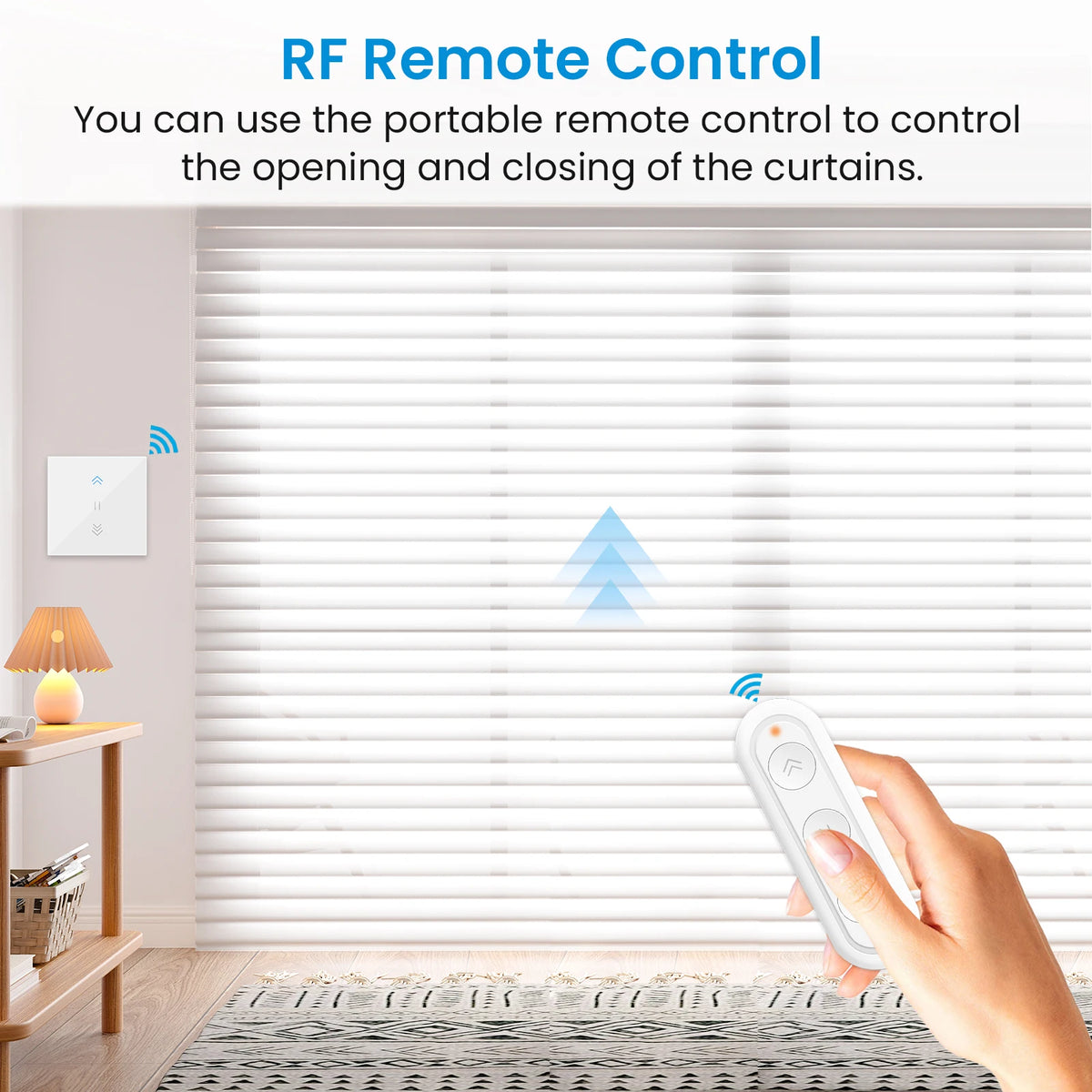 QCSMART Sunshade Curtain Blinds Switch Backlight RF &amp; WiFi Remote Control Tuya Smart Life App Google Home Alexa Echo