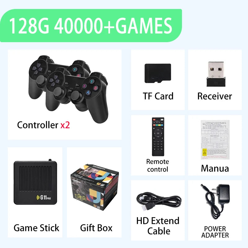 G11 Pro Game Box 4K HD TV Game Stick Video Game Console 128G Built in 40000+ Retro Games Portable Player Wireless Gamepad