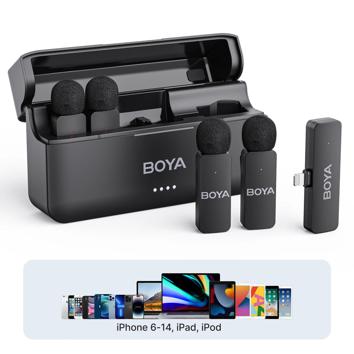 BOYA BY-V4 Four-channel Wireless Lavalier Microphone for iPhone 15 Series Type C Smartphone Lapel Mic for Youtube Recording Vlog