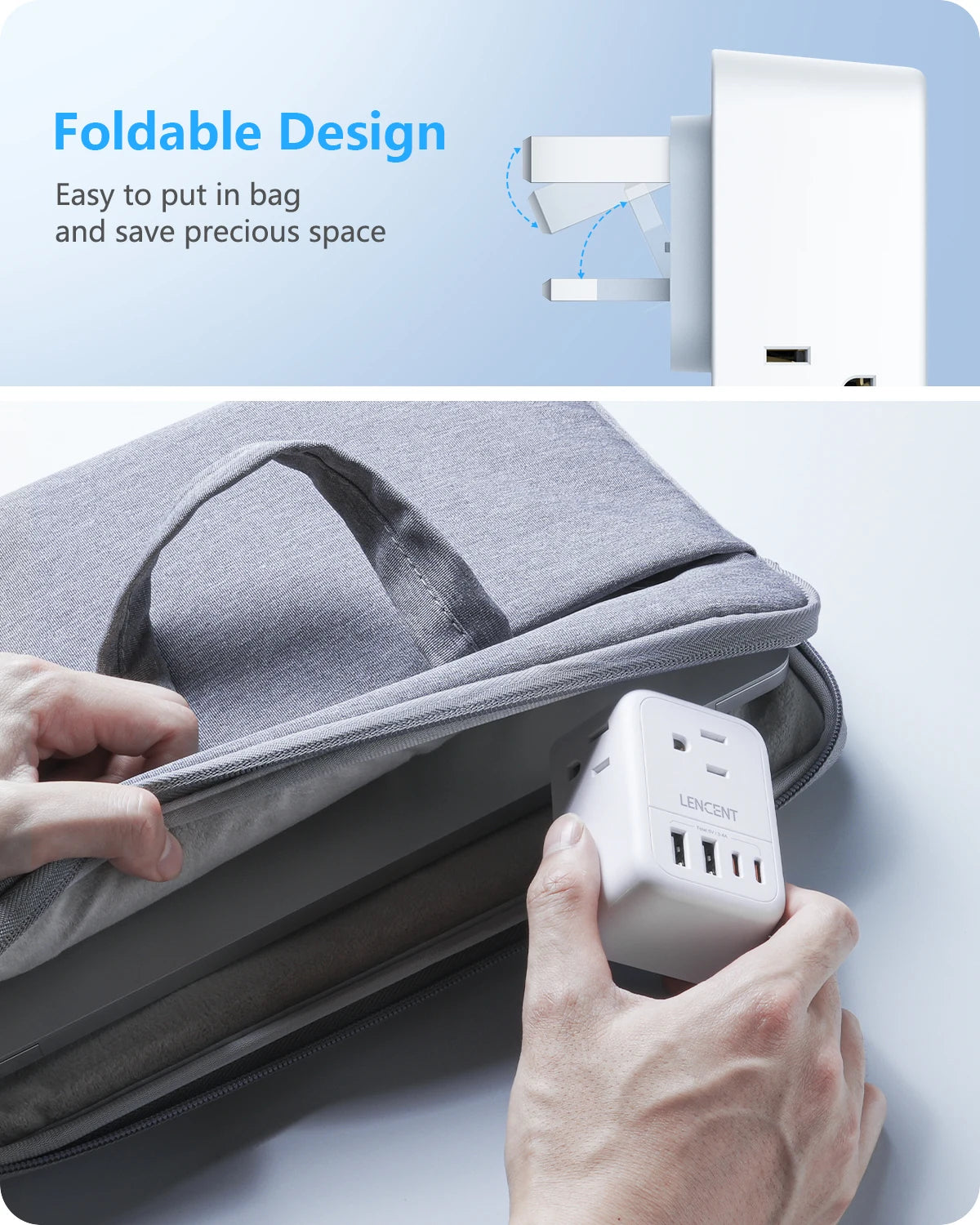 LENCENT US to UK Travel Plug Adapter International Type G  Foldable Power Plug with 4 Outlets+2USB-A+2USB-C  5V/3A Power Adaptor