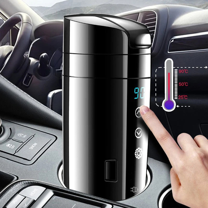 2 in 1 Car Household Electric Kettle Smart Electric Heating Thermos Cup Portable 12V 24V 220V Universal Electric Kettle