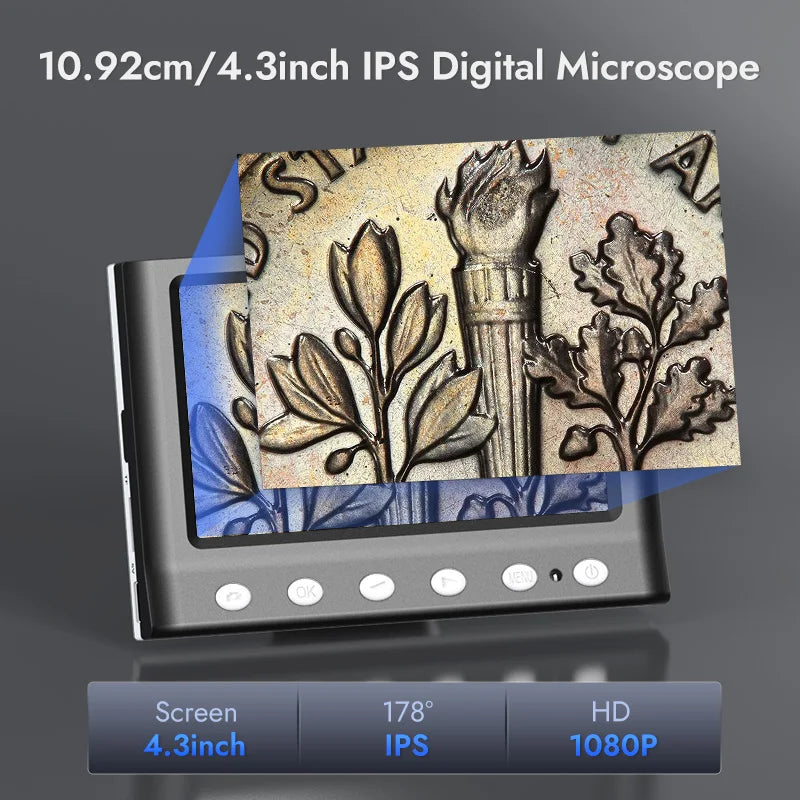 Hayve 4.3&#39;&#39; Digital Microscope 1600X USB Microscope 1080p Soldering Microscope with 8 LEDs Compatible with Windows/Mac OS (DM7)