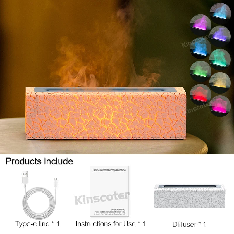KINSCOTER Essential Oil Aroma Diffuser Flame Air Humidifier Ultrasonic Cool Mist Difusor with  RGB Realistic Fire Night Light