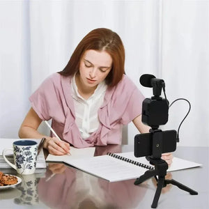 Smartphone Vlogging Kit With Tripod Phone Holder For TikTok Live Stream Video Mini Microphone LED Fill Light Starter - Stereotech