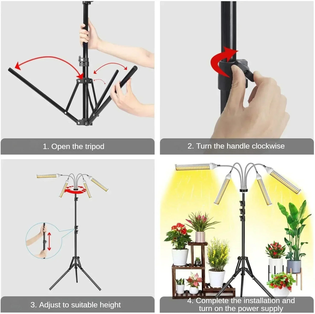 Grow Lights Timer For Indoor Plants,Full Spectrum With 60&quot; Extendable Tripod Stand,420 LEDs 1/4-Heads Floor Plant Grow Lights