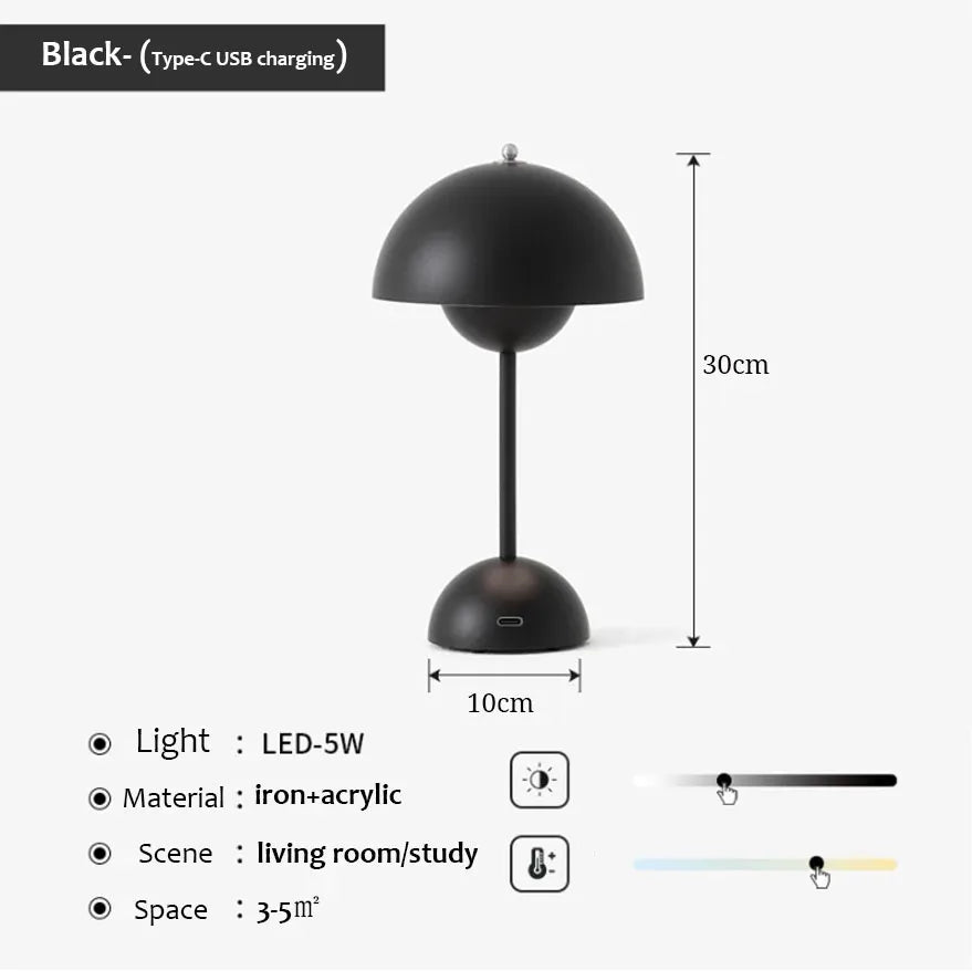 Nordic LED Table Lamp Mushroom Desk Light Type-C Rechargeable Top Touch Switch Lantern Room Decoration Night Lights for Bedroom
