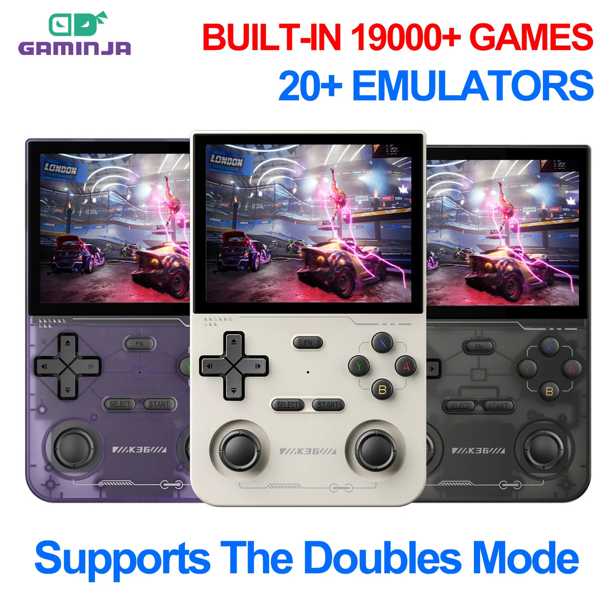 GAMINJA Open Source K36 Handheld Game Console 3.5Inch IPS Screen Built in 16000 Games Supports online doubles For PS1/PSP/DC/N64