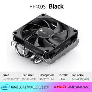 Jonsbo HP-400S CPU Cooler 4 Heatpipe Down Pressure Air Cooling Radiator 90mm 4Pin PWM Temperature Control Fan for ITX Small Case