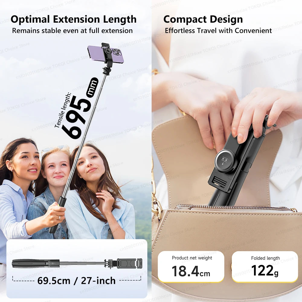 L21 Selfie stick Tripod with Wireless Bluetooth Remote Shutter for Phone Android IOS Cellphone, Optional add Fill Light