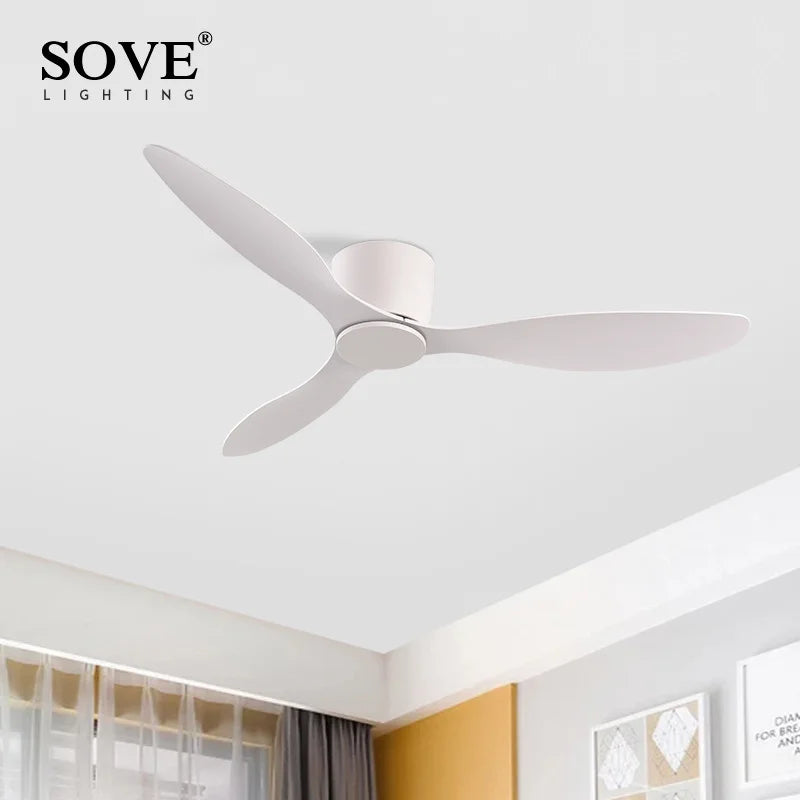 SOVE Ceiling Fans With Remote Control Modern Black White Low Floor DC Motor 30W Simple Ceiling Fan Without Light Home Fan 220V - Stereotech