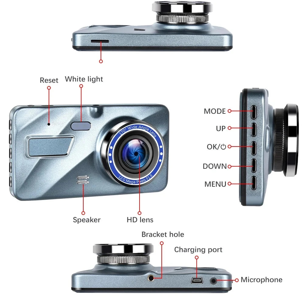 4inch Dash Cam Aluminium Alloy Full HD 1080P Night Vision  Front Rear View Loop Recording Dashboard Car DVR 2Lens Black Box
