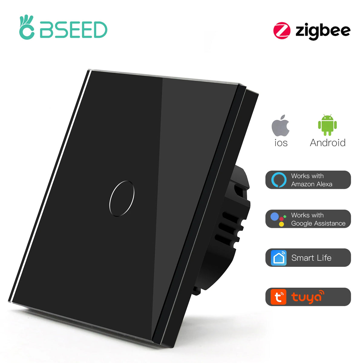 BSEED Smart Zigbee Switches 1/2/3Gang 1Way Intelligent Touch Light Switch Wall Sensor Switches Tuya Smart Life Google Alexa