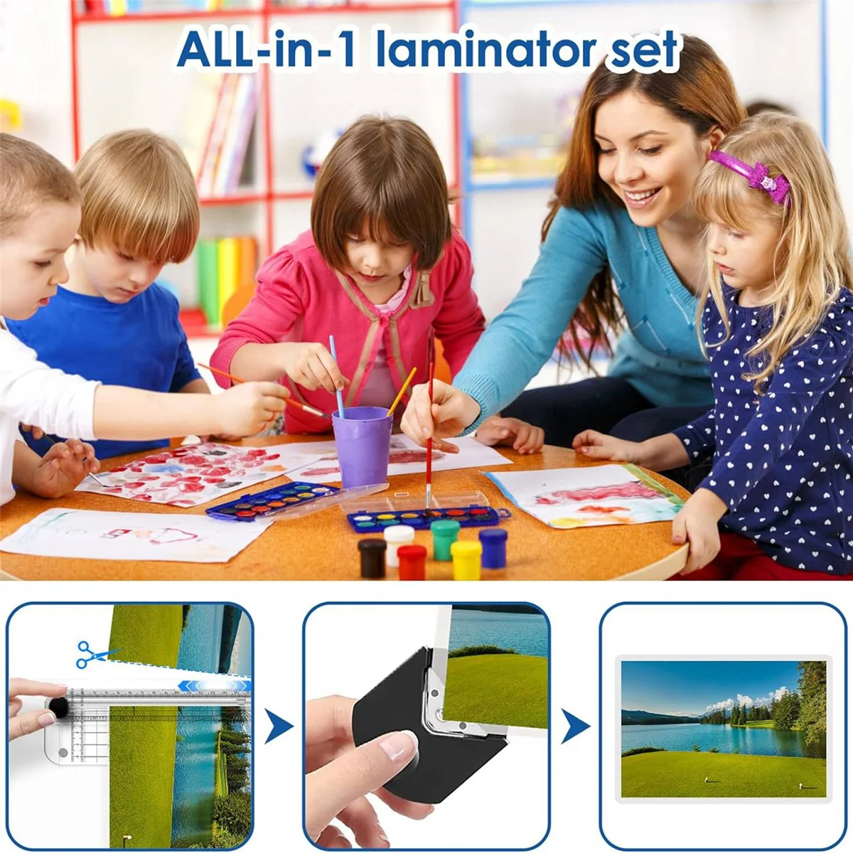 Thermal Laminator Machine A4 Personal Laminator for Teachers, Mini Laminator Kit for School Home Office-US Plug