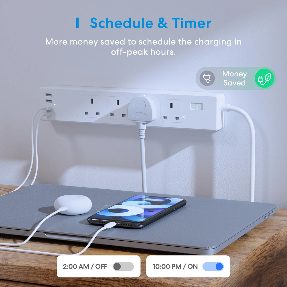 Meross HomeKit Smart Power Strip WiFi Multi Plug Extension UK Outlet with 4 Sockets 4 USB Ports Work with Siri Alexa Google Home