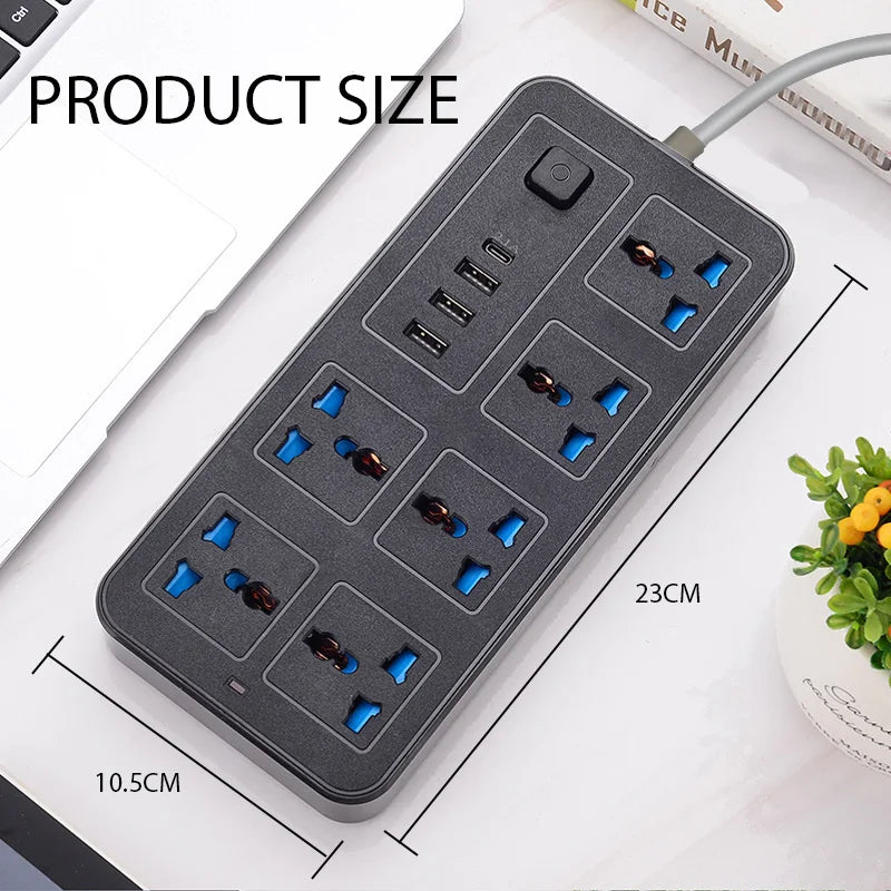 Power Multi Tap Universal Plug EU US UK Outlet Power Strip with 2m Extension Cord AC Type C USB Port Charge Electrical Socket